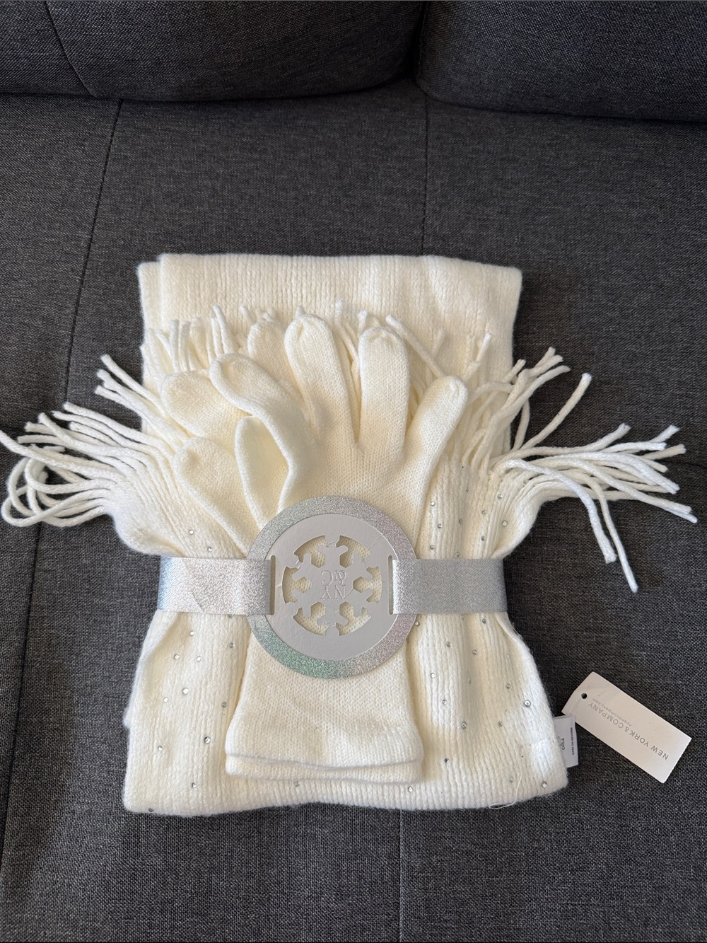 Cozy White Scarf & Gloves Set with Sparkle